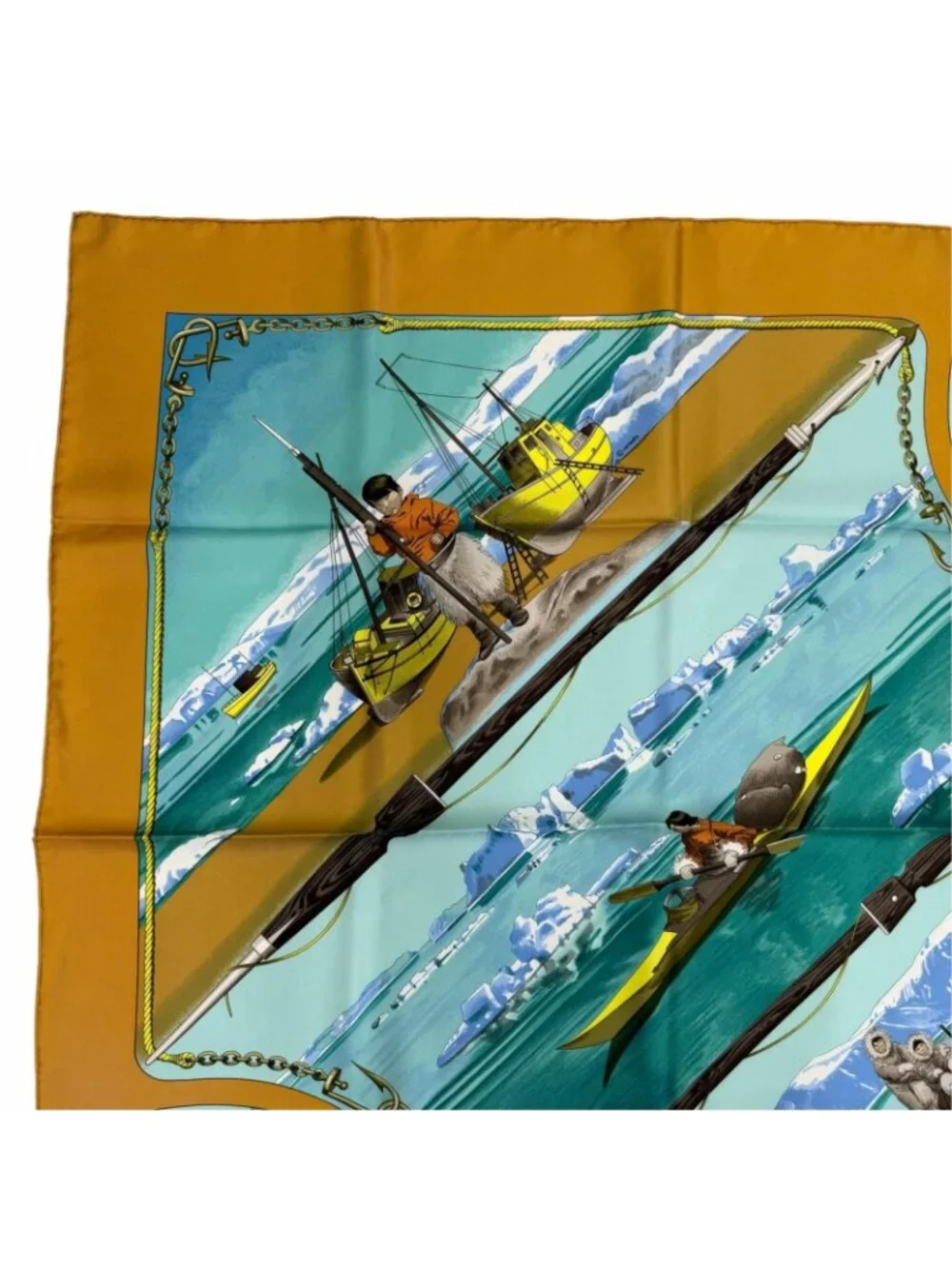 Hermes Carre 90 Gronland Green Land Silk 100% Scarf Yellow